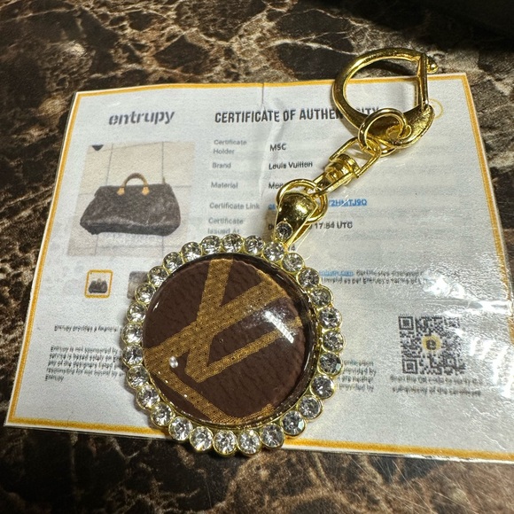 Louis Vuitton Brown and Gold Crystal-Trim Round Key Holder - Picture 5 of 10